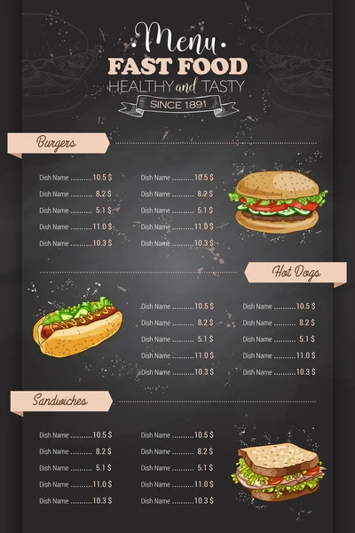 Dibujo de color vertical diseño de menú de comida rápida — Vector de stock