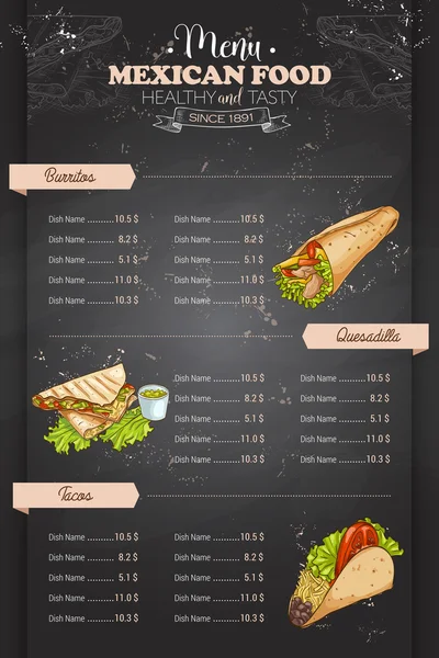 Disegno menu di cibo messicano a colori verticale — Vettoriale Stock