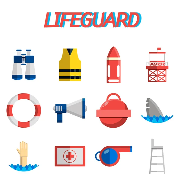 Conjunto de ícones planas Lifeguard — Vetor de Stock