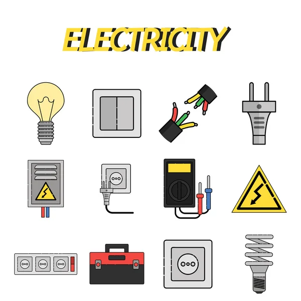 Conjunto de iconos planos de electricidad — Archivo Imágenes Vectoriales