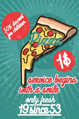 Pizza afiş. Vintage lokanta arka plan.