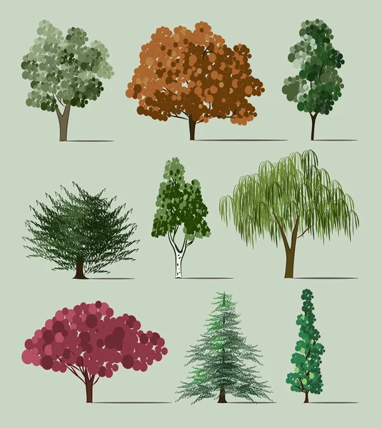 Set di bozzetti di alberi — Vettoriale Stock