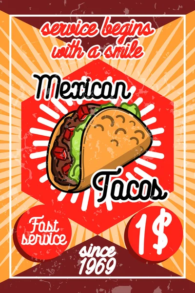 Poster makanan Meksiko warna vintage - Stok Vektor