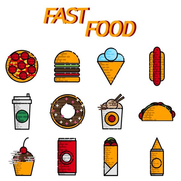 Fast food conjunto de ícone plana — Vetor de Stock