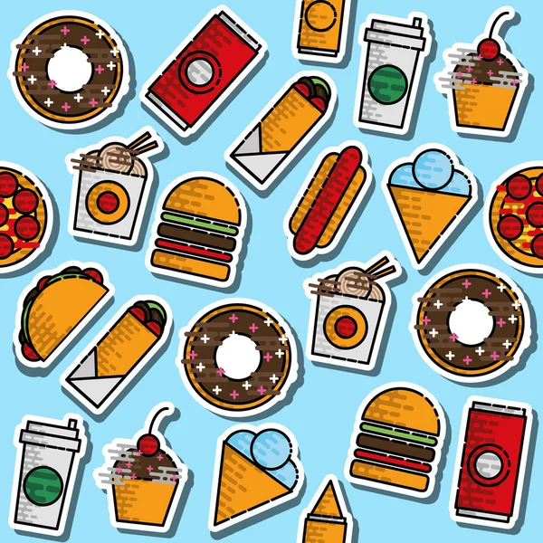 Dibujado a mano comida rápida patrón de color — Archivo Imágenes Vectoriales