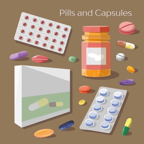 Pillen en capsules icons set — Stockvector