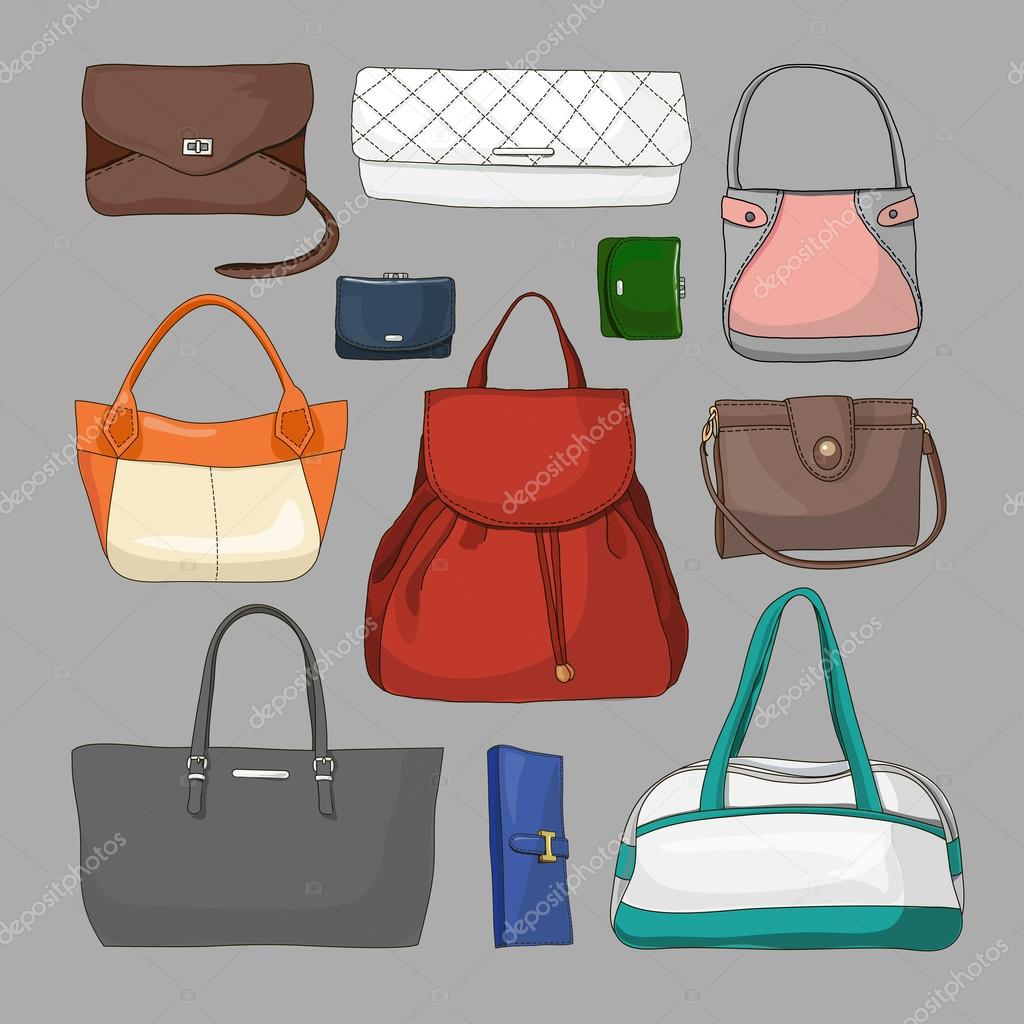 Women fashion handbags collection, vector illustration. Different