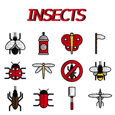 insecten plat pictogrammen set