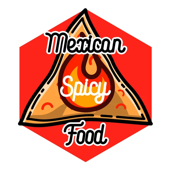 Warna vintage mexican emblem makanan - Stok Vektor