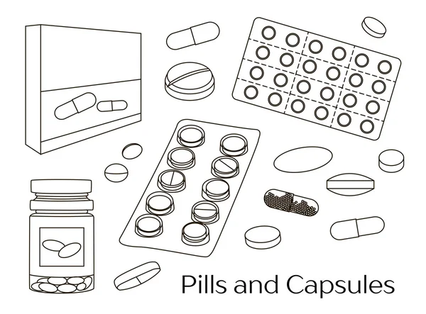 Набір піктограм таблеток і капсул — стоковий вектор