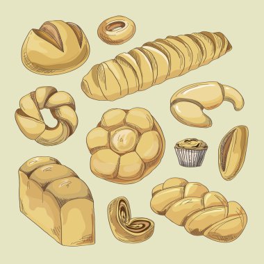 Ekmek ve pastane ürünleri Icons set