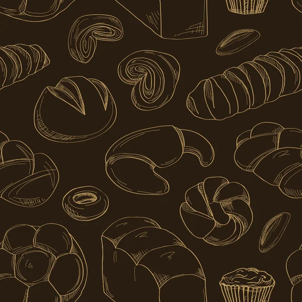 Візерунок набору іконок хлібобулочних виробів та кондитерських виробів — стоковий вектор
