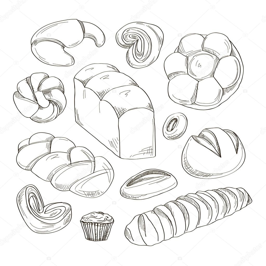 Bakery and pastry products icons set