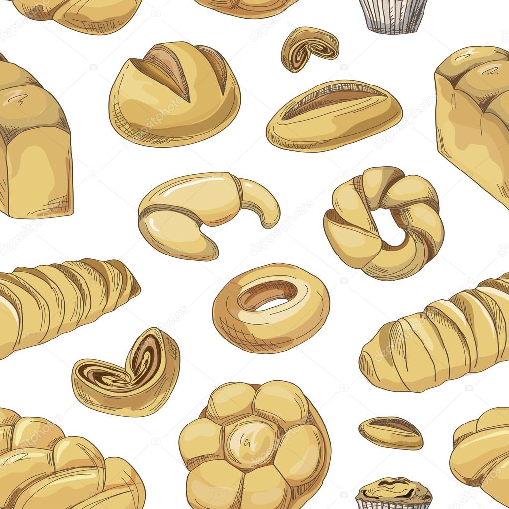 Bakery and pastry products icons set pattern