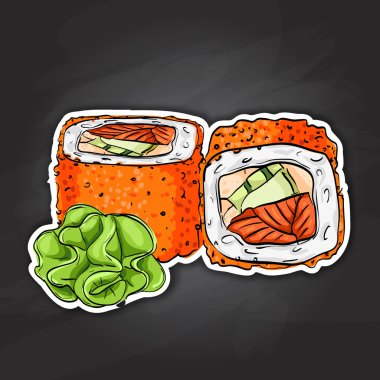 Vektör suşi renk etiket, California roll