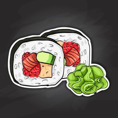 Vektör suşi renk etiket, Futomaki rulo