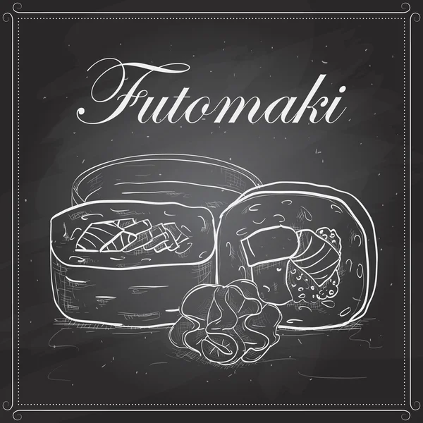 Futomaki roll on a blackboard — Stock Vector