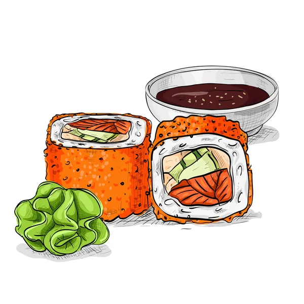 Vector sushi croquis, rollo de California — Vector de stock