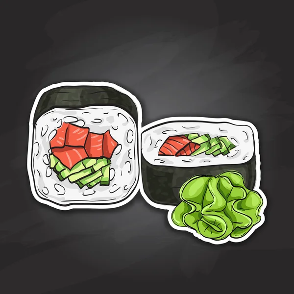 Vektor sushi stiker warna, UnakuiMaki roll - Stok Vektor