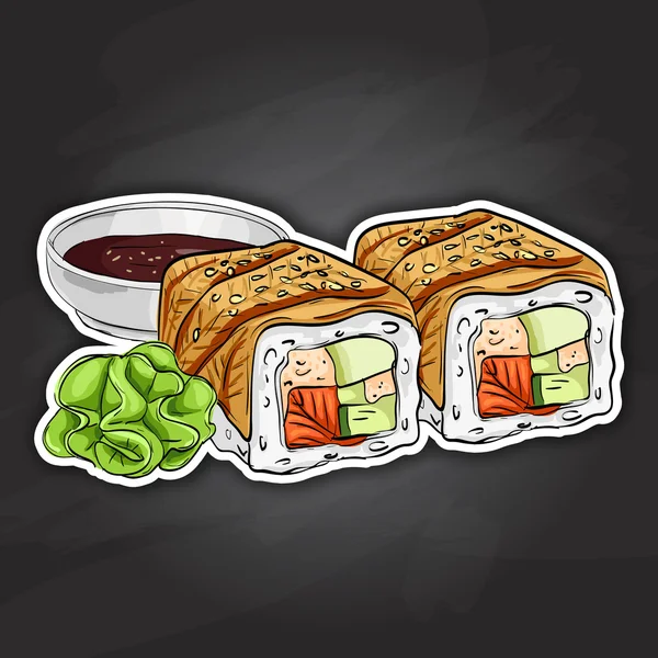 Vektor sushi stiker warna, Kanada roll - Stok Vektor