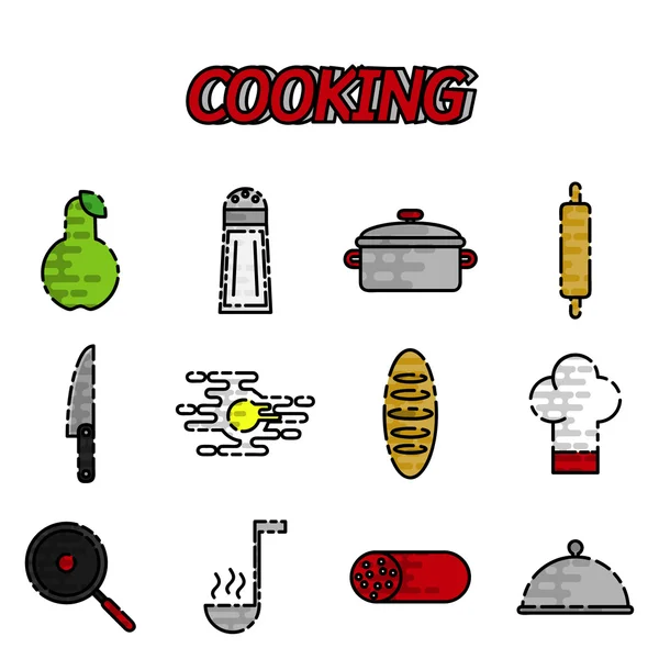 Conjunto de iconos planos de cocina — Vector de stock