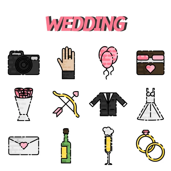 Ensemble icône plate de mariage — Image vectorielle