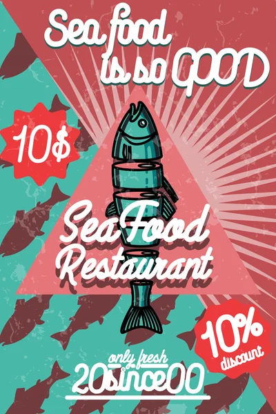 Color vintage seafood restaurant poster — Stock Vector