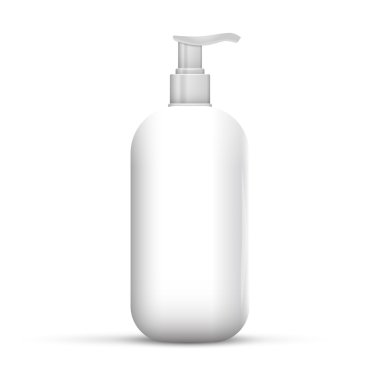 Temiz beyaz plastik şişe makinesi pompası ile. Duş jeli, sıvıyla
