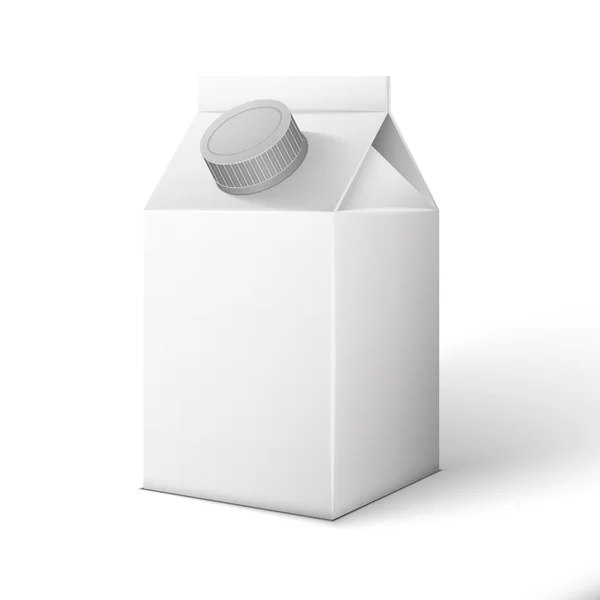 Melk, SAP, dranken, karton pakket leeg wit op witte achterzijde — Stockvector