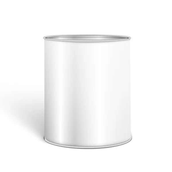Lata de lata de lata de metal lata branca em branco, comida enlatada . — Vetor de Stock
