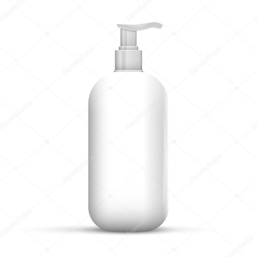 Plastic Clean White Bottle With Dispenser Pump. Shower Gel, Liqu