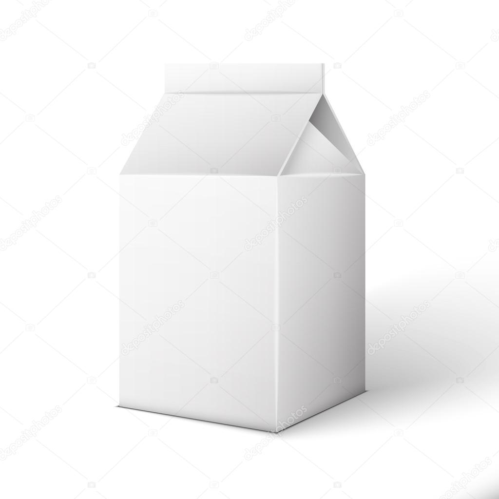 Milk, Juice, Beverages, Carton Package Blank White On White Back