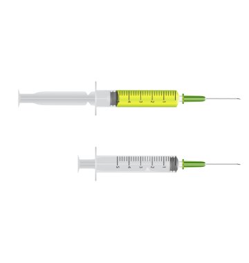 Beyaz arka plan üzerinde izole sıvı ile şırınga