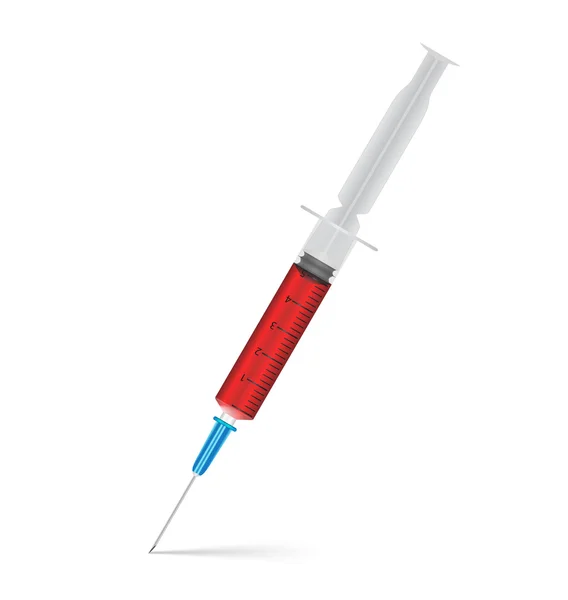 Syringe met vloeistof geïsoleerd op witte achtergrond — Stockvector