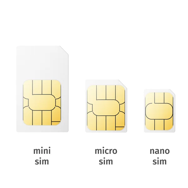 Set van SIM-kaarten van verschillende grootte (mini, mini, nano) — Stockvector