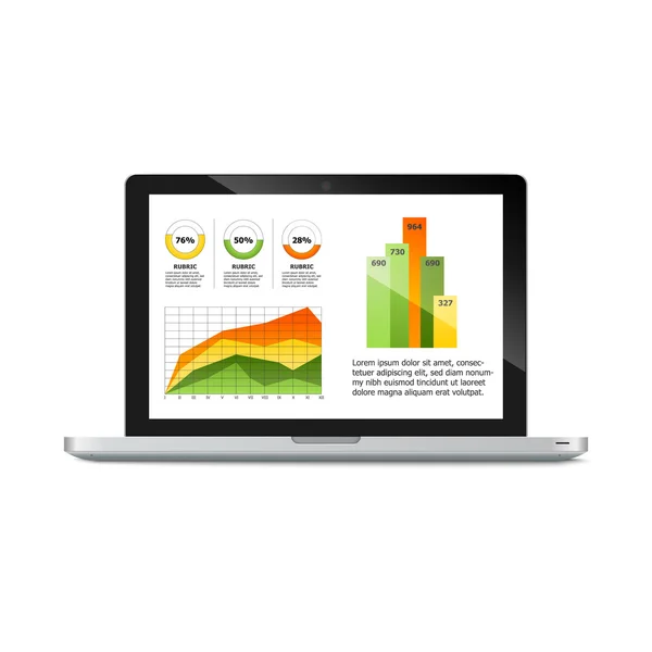 Laptop med statistik diagram. — Stock vektor