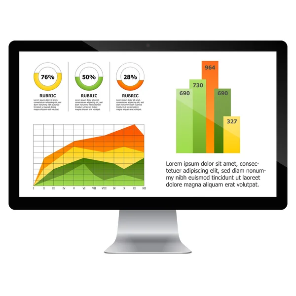 Dator med statistik diagram. — Stock vektor