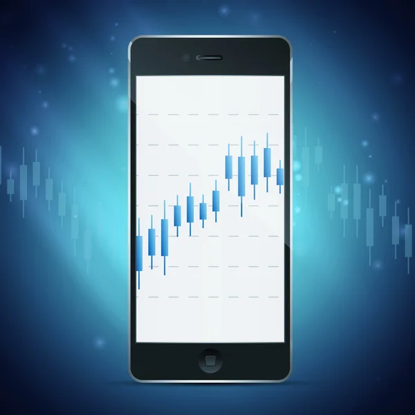 Telefon mit Devisendiagramm auf dem Desktop. — Stockvektor