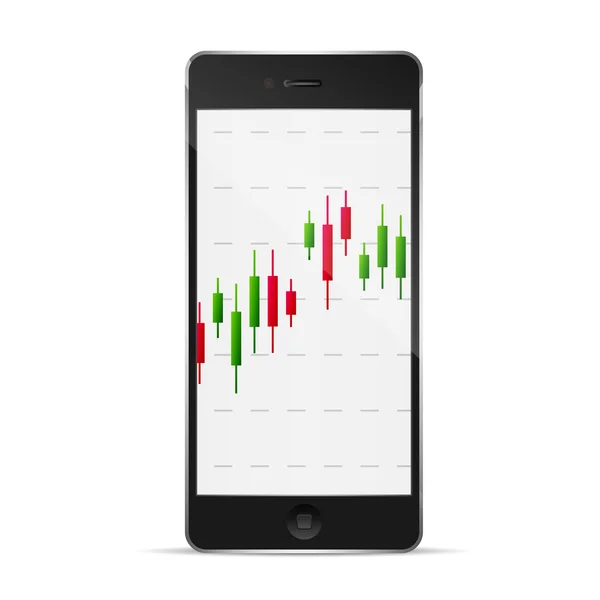 Phone with forex chart on desktop. — Stock Vector