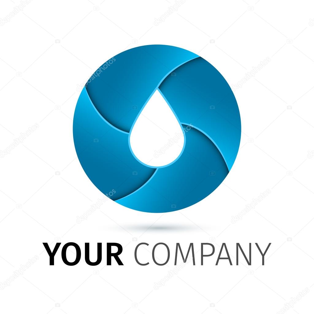 Vector logo design template. Abstract blue water drop, wave shape.