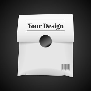 Kağıt çanta paketi illüstrasyon izole siyah arka plan üzerine. Ürün Ambalaj vektör