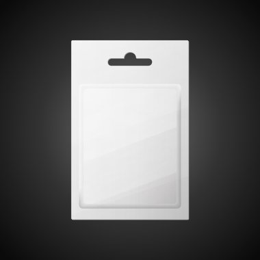 Plastik şeffaf Blister ile asmak yarık, ürün paketi. İllüstrasyon izole siyah arka plan üzerine