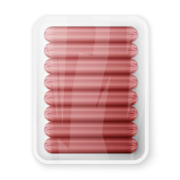 Pork sausages in a plastic packaging tray — Stock Vector