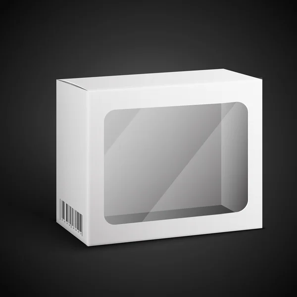 Άσπρη συσκευασία κουτί εικονογράφηση απομονώνονται σε μαύρο φόντο. Προϊόντος συσκευασία διάνυσμα — Διανυσματικό Αρχείο
