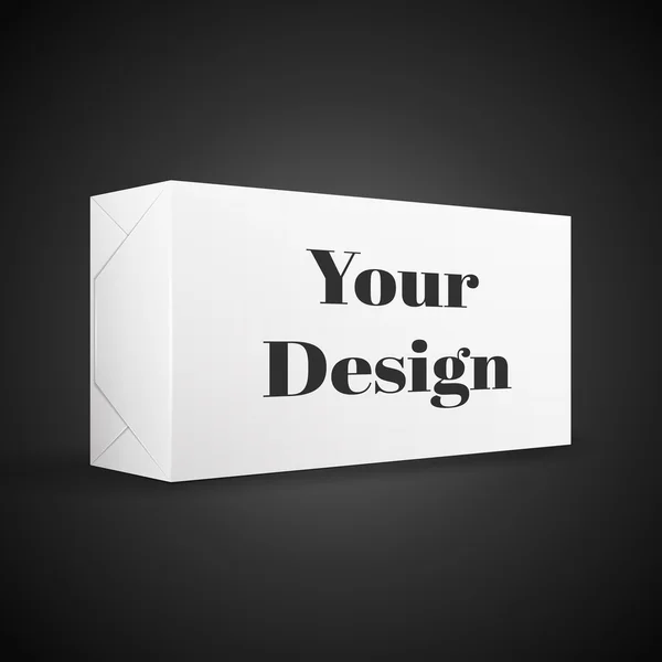 Ilustración de caja blanca aislada sobre fondo negro. Producto Vector de embalaje — Vector de stock