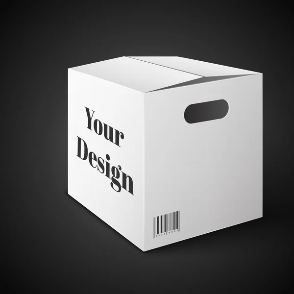 Ilustração de caixa de pacote branco isolado em fundo preto. Vetor de embalagem de produto — Vetor de Stock