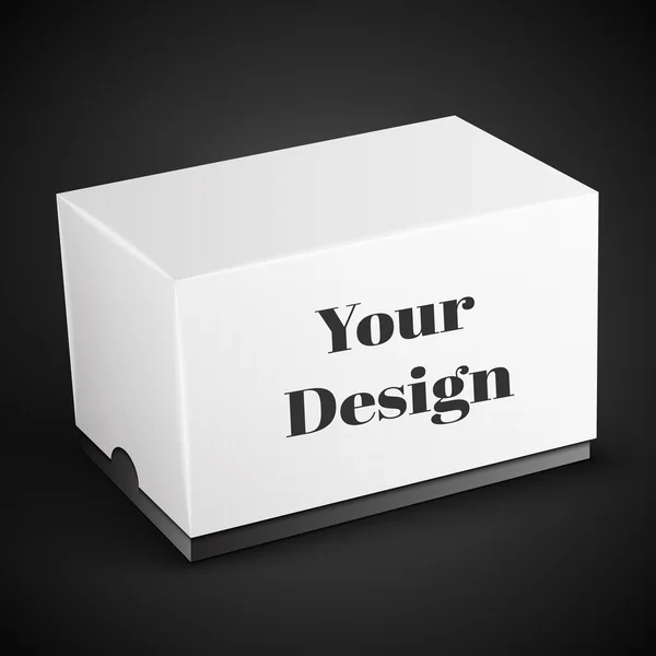 Ilustración de caja blanca aislada sobre fondo negro. Producto Vector de embalaje — Vector de stock