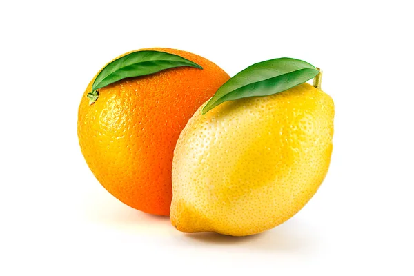 Fresh lemon and orange isolated on white — Stock Photo, Image