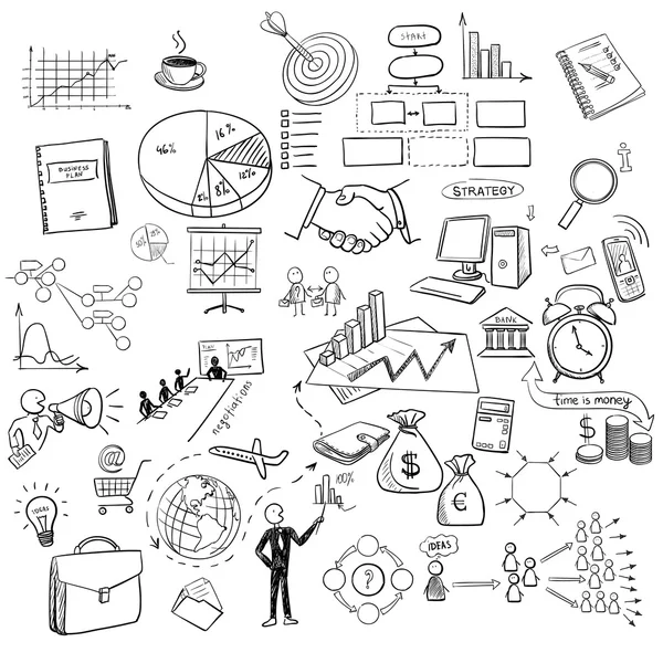 Χέρι κλήρωση doodle web διαγράμματα επιχειρήσεων finanse στοιχεία — Διανυσματικό Αρχείο