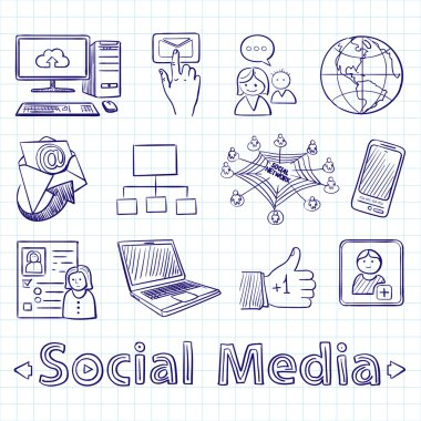 elle çizilmiş sosyal medya simge seti